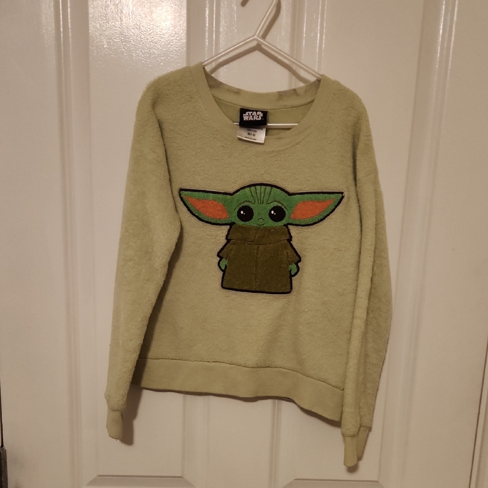 Star Wars Cream and Green Grogu Fleece Sweater